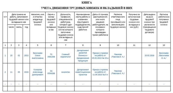 Шаблон заполнения книги аккаунтов обращения трудовых паспортов