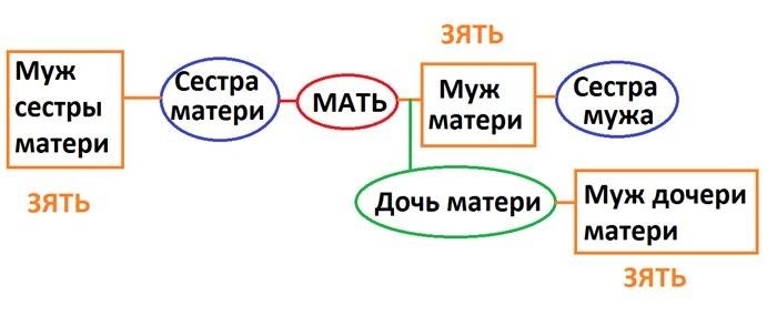 Я наглядно иллюстрирую на диаграмме, кто представляет собой муж сына моего партнера.